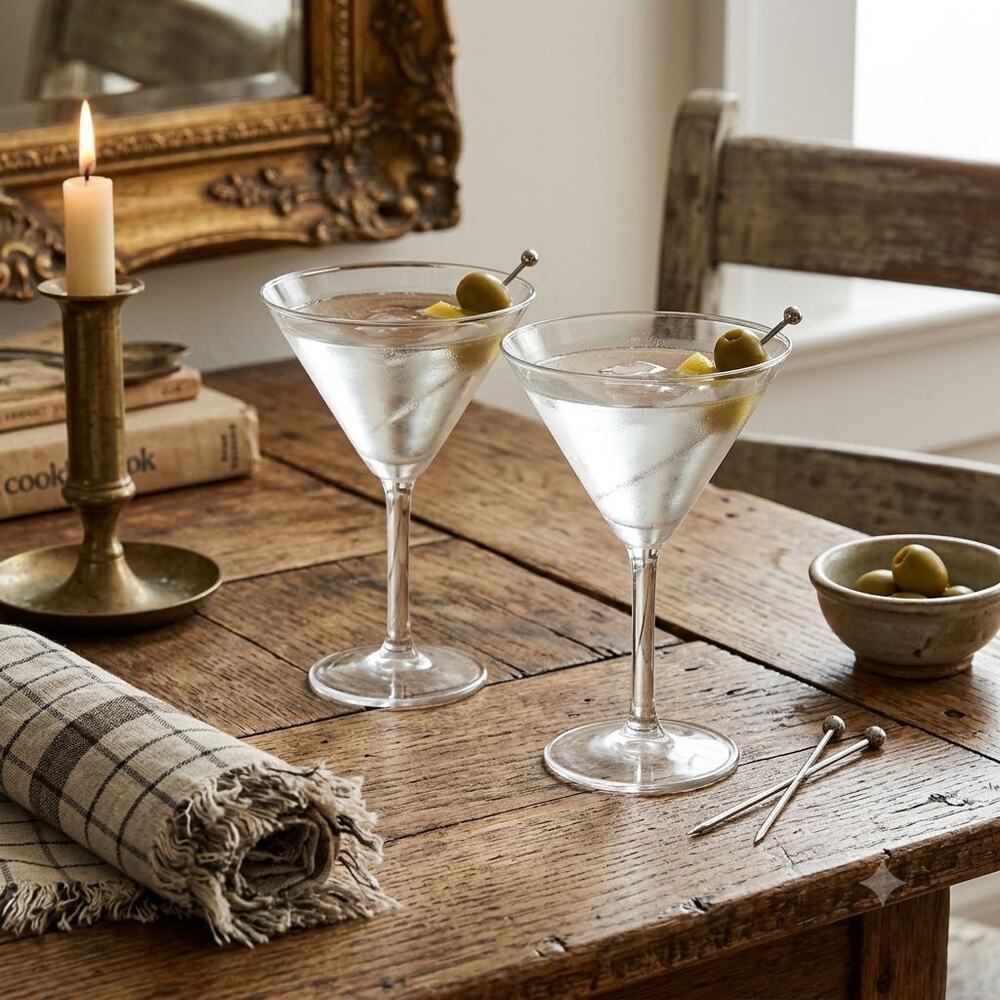 Vintage Clear Glass Martini Cocktail Glasses - Pair Classic Lot of 2
